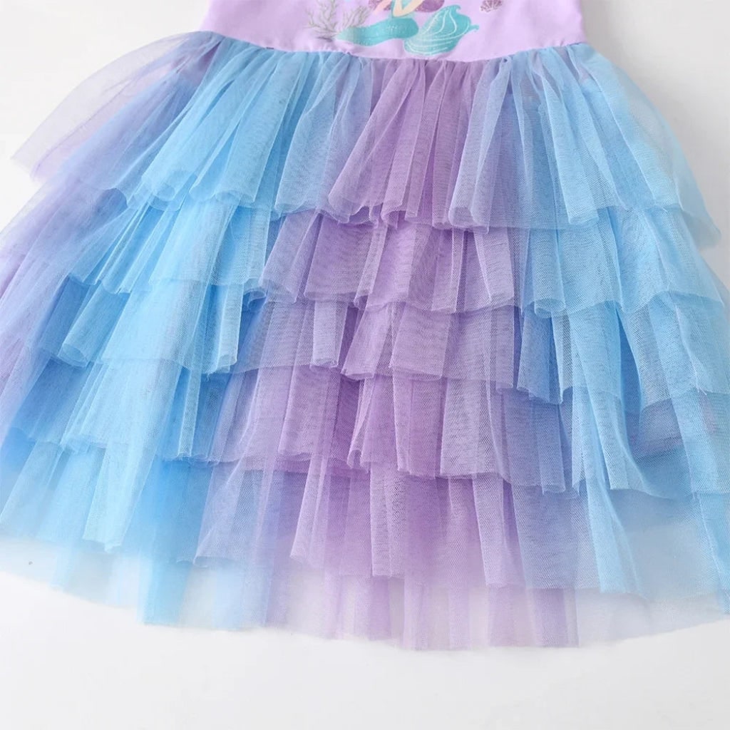 Girls' Halloween Mermaid Tutu Dress with Tiered Skirt for Party and Costume Dress-Up