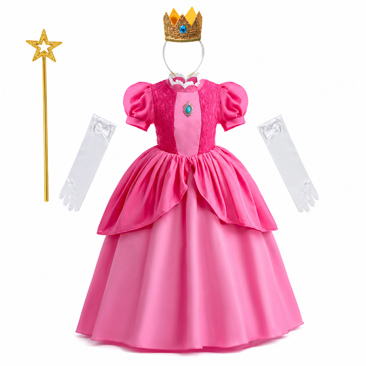 Girls' Halloween mushroom princess and Toadstool Costume Dress Set with Crown Gloves and Wand