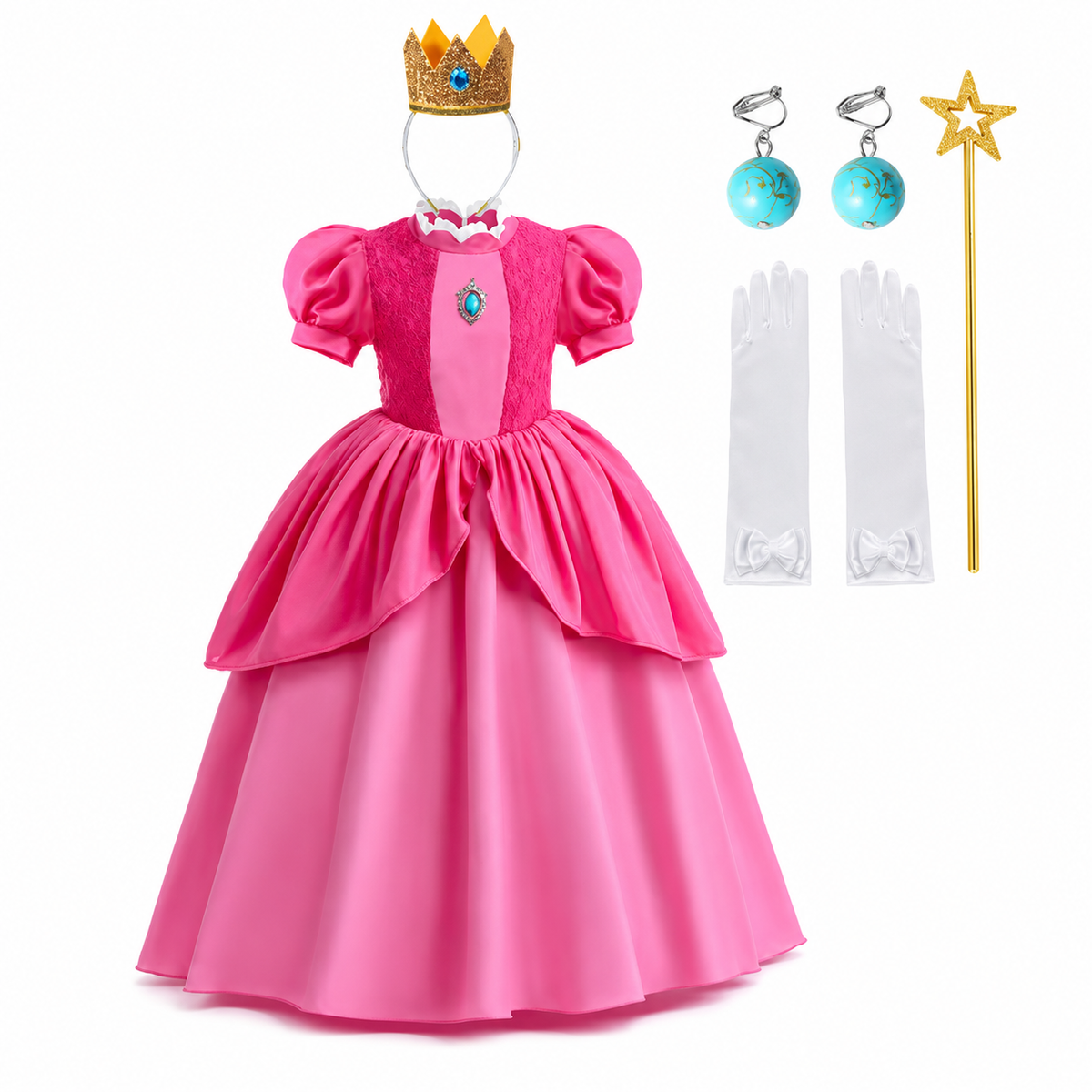 Girls' Halloween mushroom princess and Toadstool Costume Dress Set with Crown Gloves and Wand
