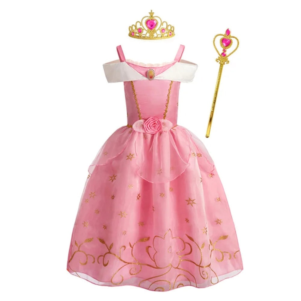 Girls' Halloween Princess Costume and Dresses for Dress Up Tiara Gloves Games