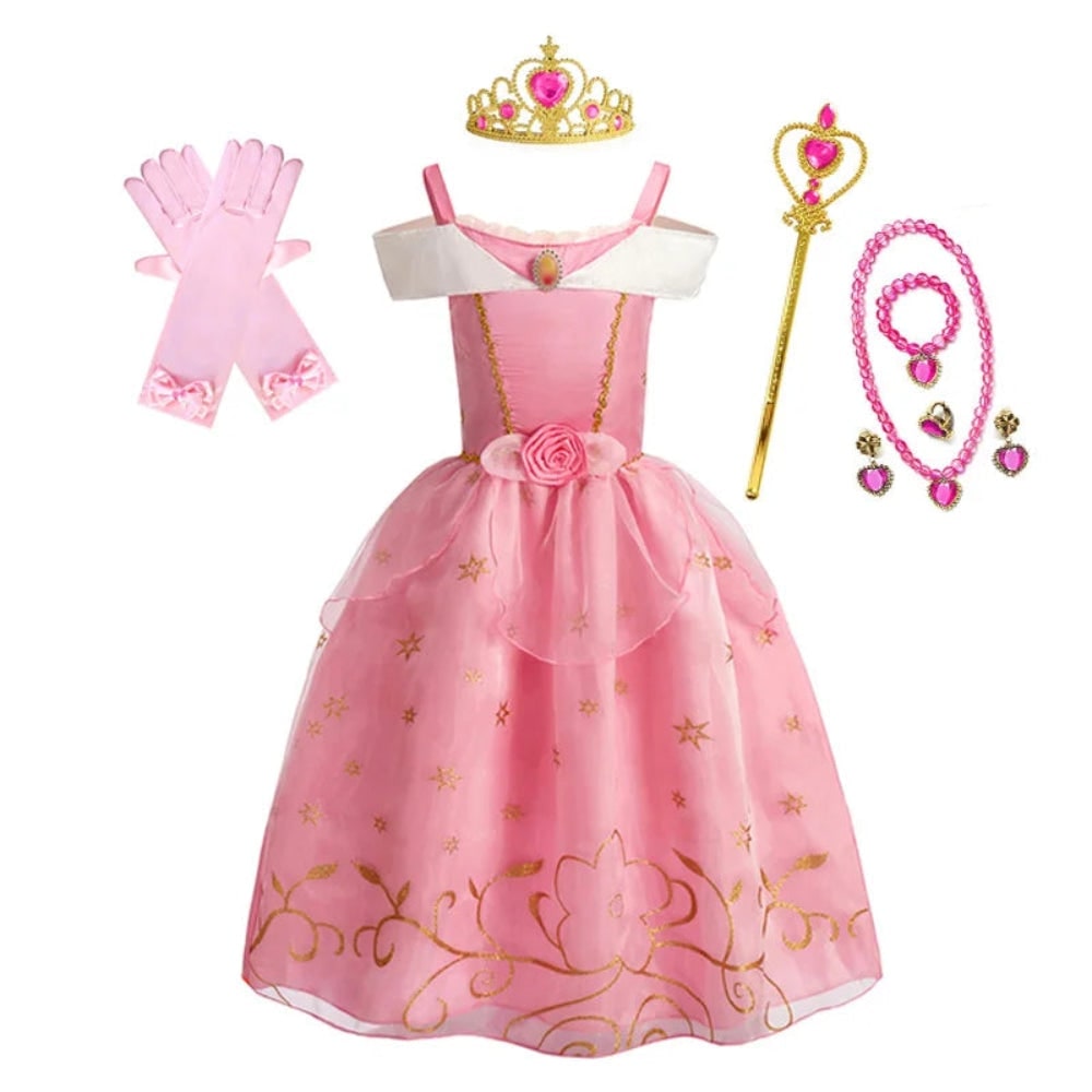 Girls' Halloween Princess Costume and Dresses for Dress Up Tiara Gloves Games