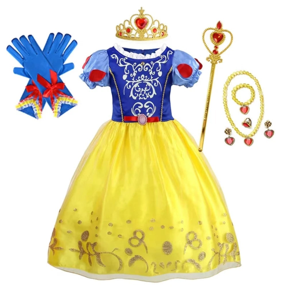 Girls' Halloween Princess Costume and Dresses for Dress Up Tiara Gloves Games