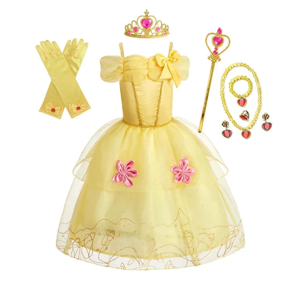 Girls' Halloween Princess Costume and Dresses for Dress Up Tiara Gloves Games