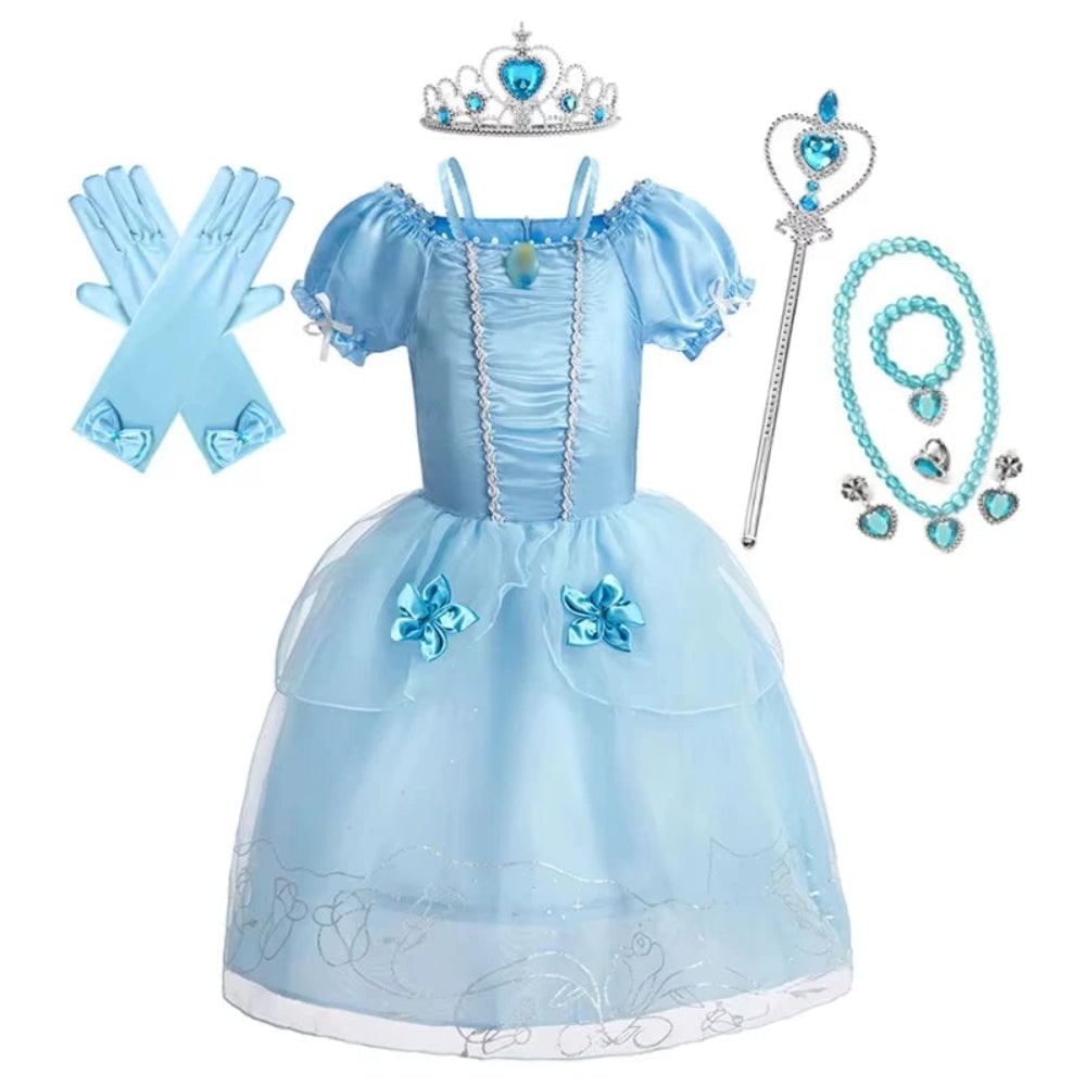 Girls' Halloween Princess Costume and Dresses for Dress Up Tiara Gloves Games