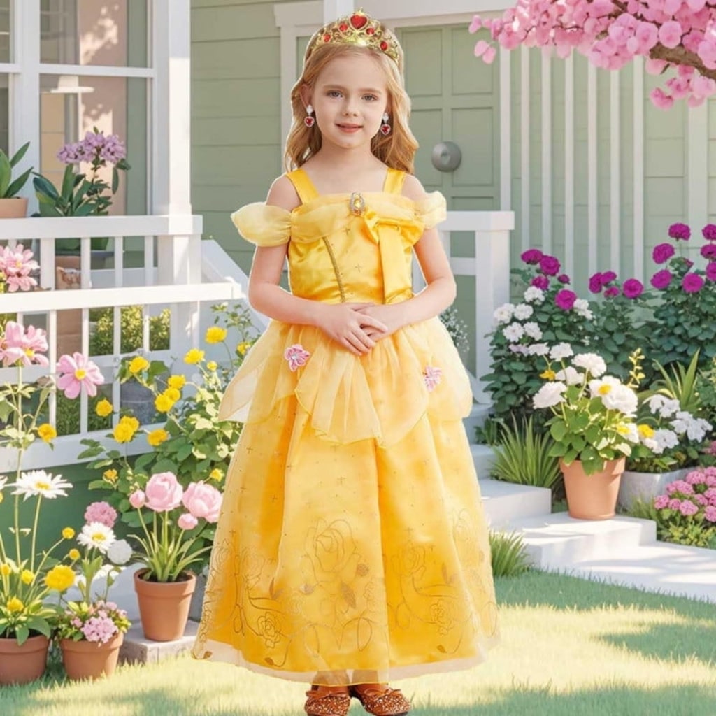 Girls' Halloween Princess Costume Dress with Tulle Skirt Tiara and Accessories Set
