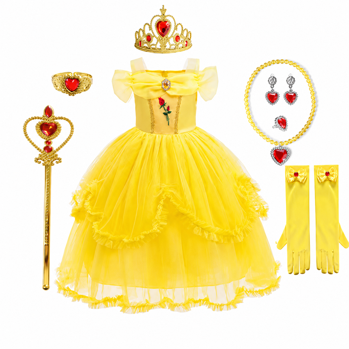 Girls' Halloween Princess Costume Dress with Tulle Skirt Tiara and Accessories Set