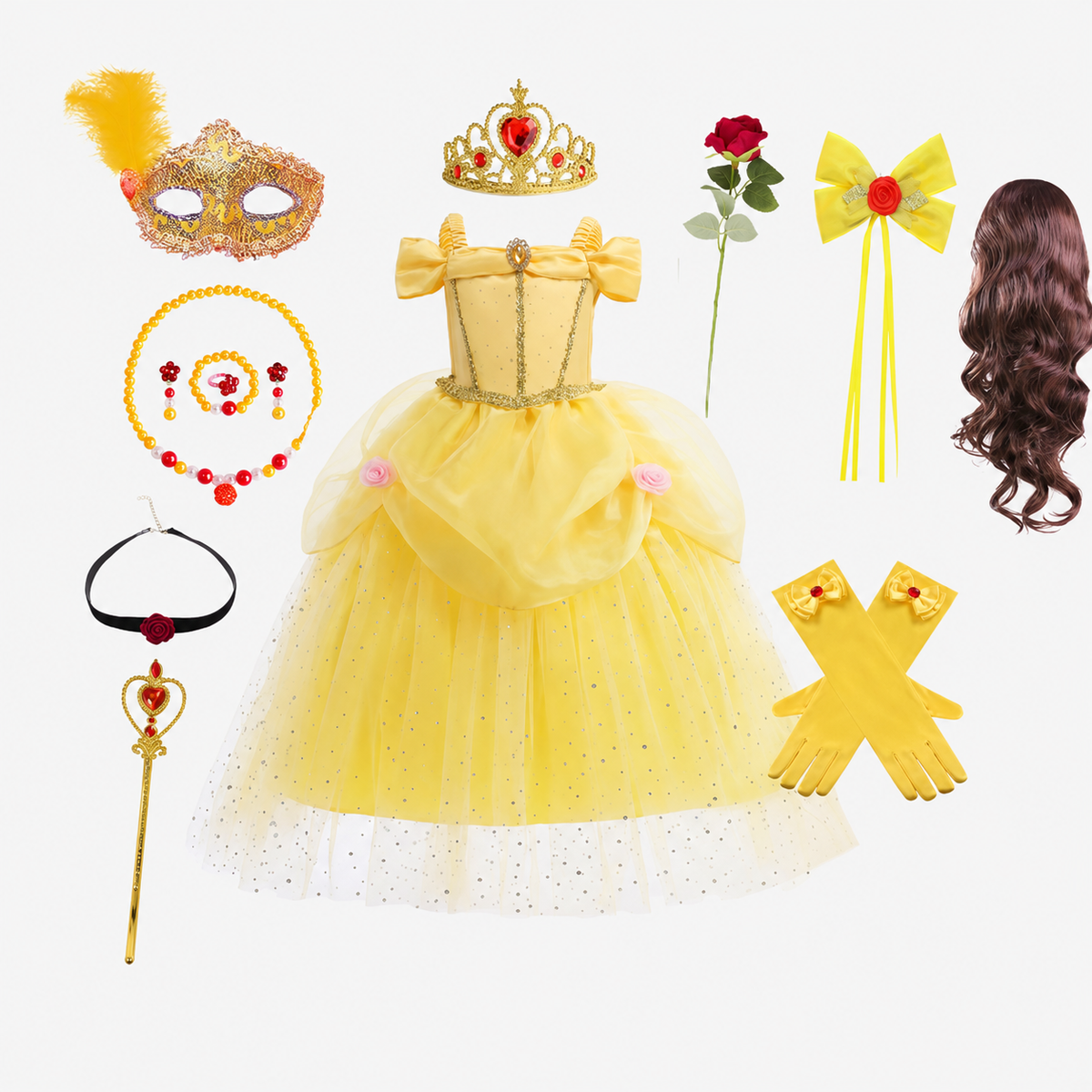 Girls' Halloween Princess Costume Dress with Tulle Skirt Tiara and Accessories Set