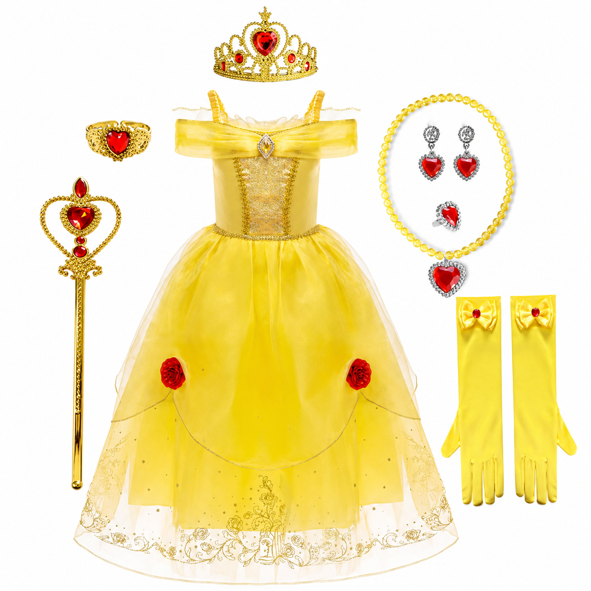 Girls' Halloween Princess Costume Dress with Tulle Skirt Tiara and Accessories Set