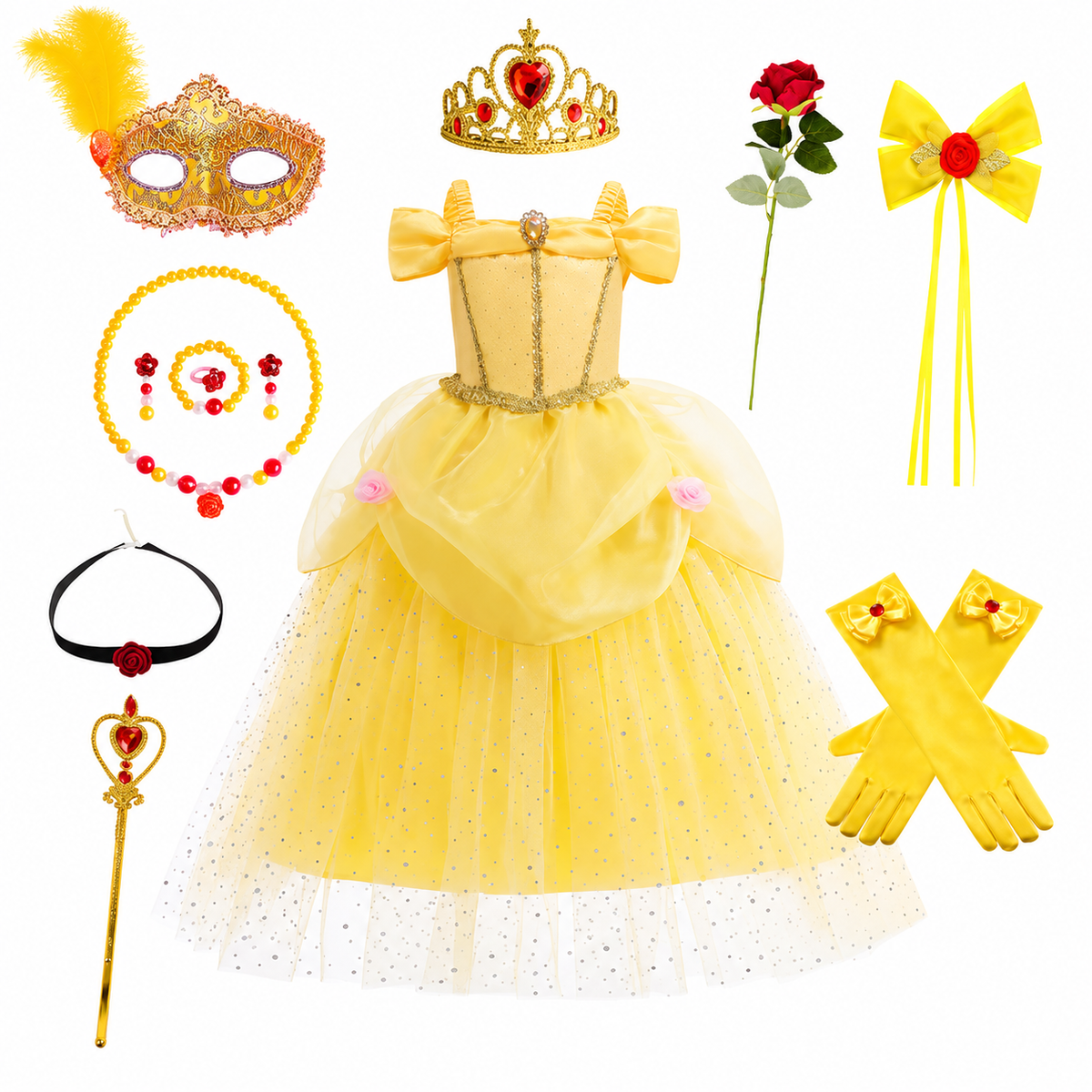 Girls' Halloween Princess Costume Dress with Tulle Skirt Tiara and Accessories Set