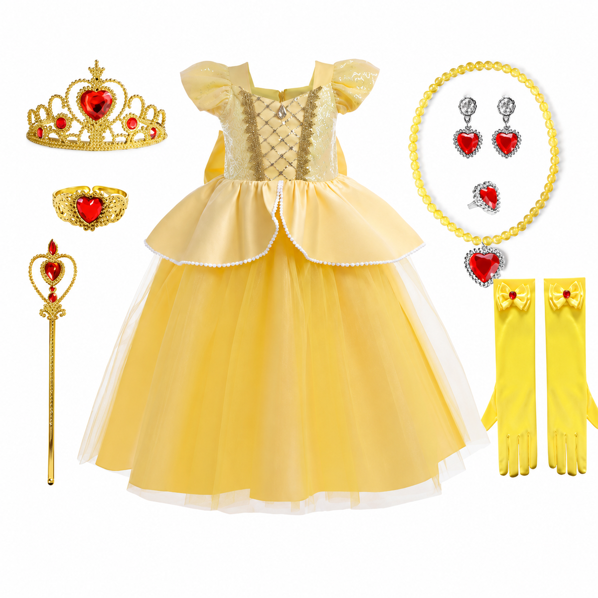 Girls' Halloween Princess Costume Dress with Tulle Skirt Tiara and Accessories Set