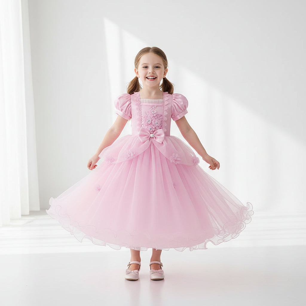 Girls' Halloween Princess Dress for Party Costume with Puff Sleeves and Tulle Skirt