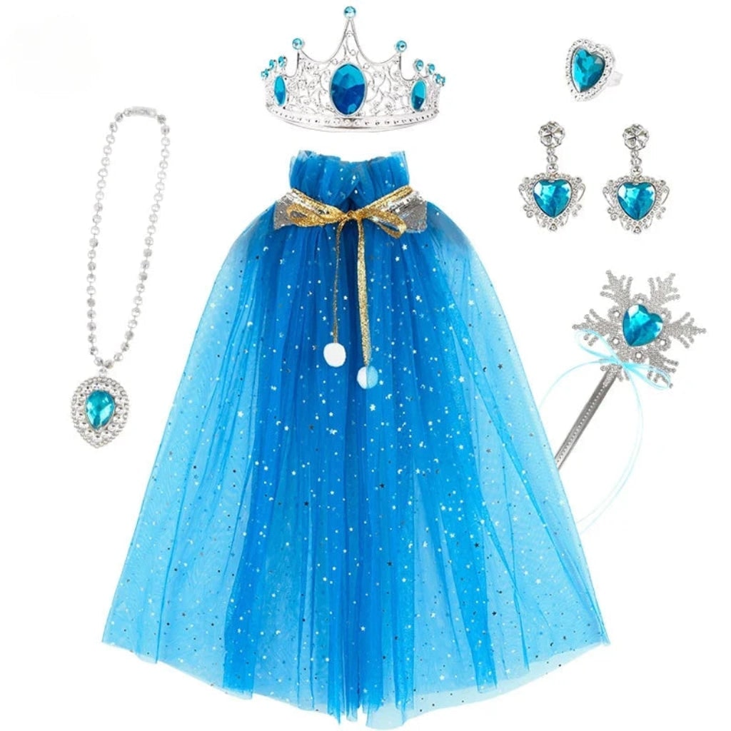 Girls' Halloween Princess Dress Up Clothes for Children with Cape Tiara and Accessories Set