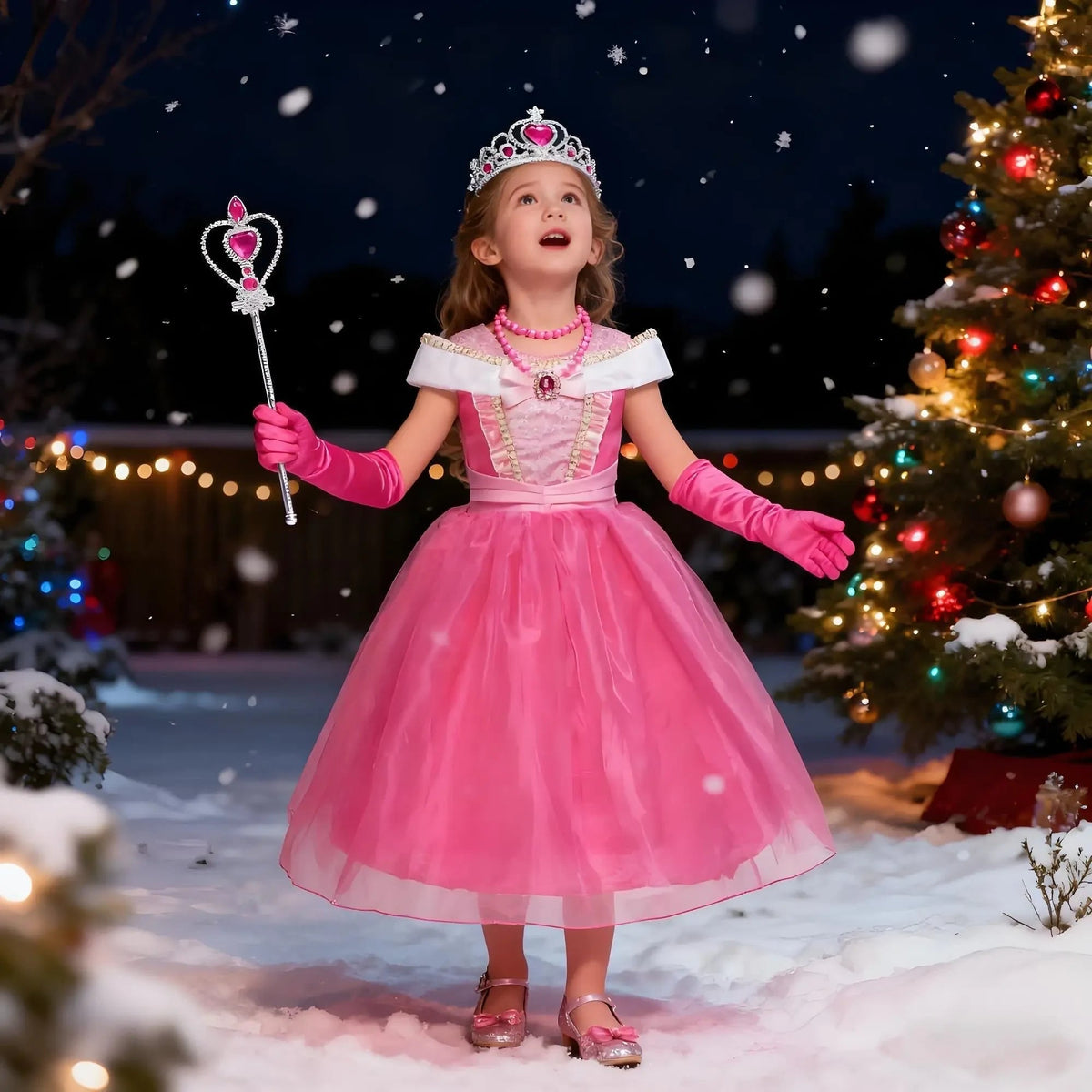 Girls' Princess Halloween Costume Dress with Accessories and Tiara