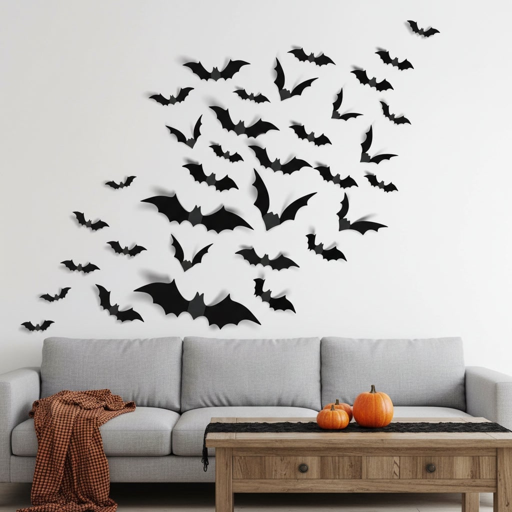 Halloween 3D Bat Wall Art Decor Stickers with Foldable Wings for Nursery Bathroom