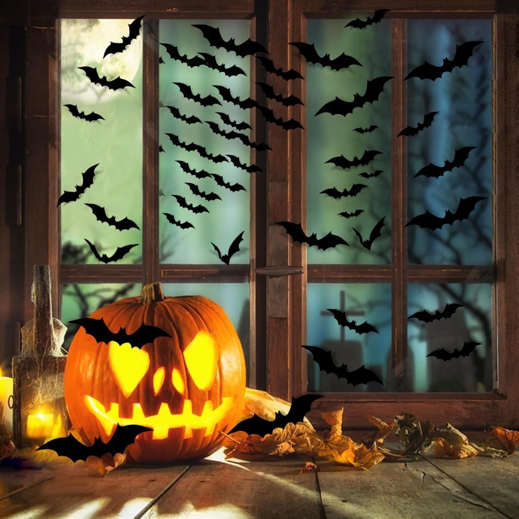 Halloween 3D Bat Wall Art Decor Stickers with Foldable Wings for Nursery Bathroom