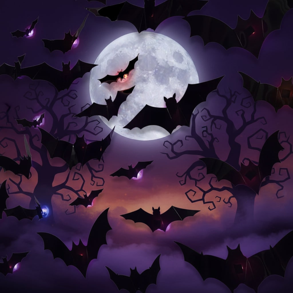 Halloween 3D Bat Wall Decals with LED Lights and Peel and Stick Art Clings for Spooky