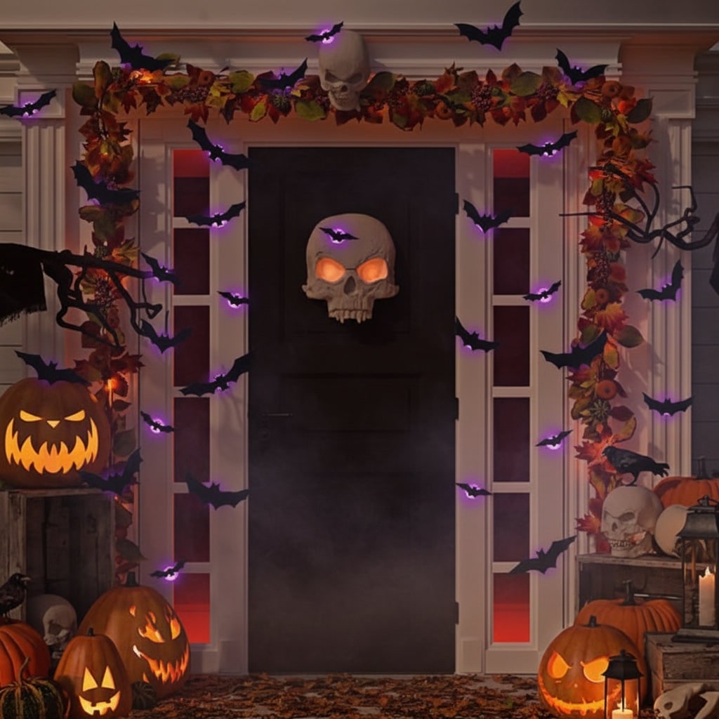 Halloween 3D Bat Wall Decals with LED Lights and Peel and Stick Art Clings for Spooky