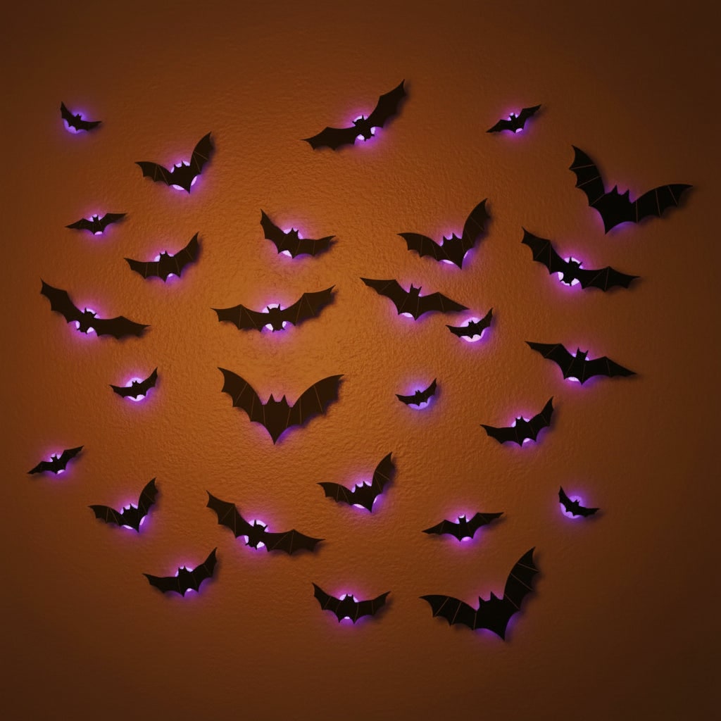 Halloween 3D Bat Wall Decals with LED Lights and Peel and Stick Art Clings for Spooky