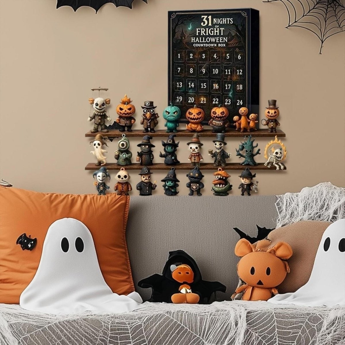 Halloween Advent Calendar Countdown Decor with Spooky Miniature Figurines