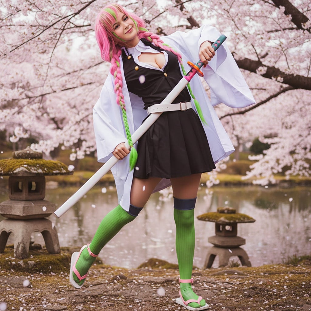 Halloween Anime Cosplay Costume and Outfits for Character Dress Up with Haori Jacket and Leg Wraps