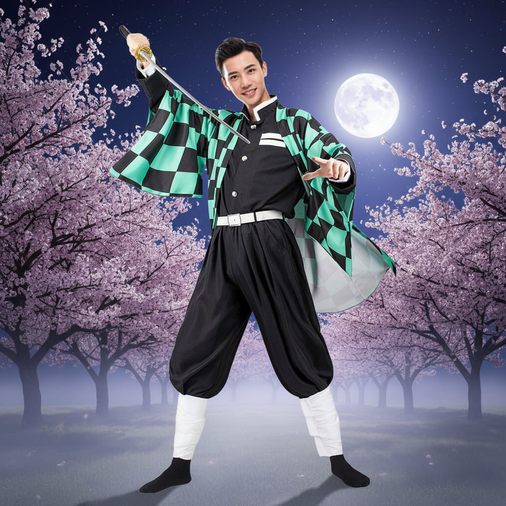 Halloween Anime Cosplay Costume and Outfits for Character Dress Up with Haori Jacket and Leg Wraps