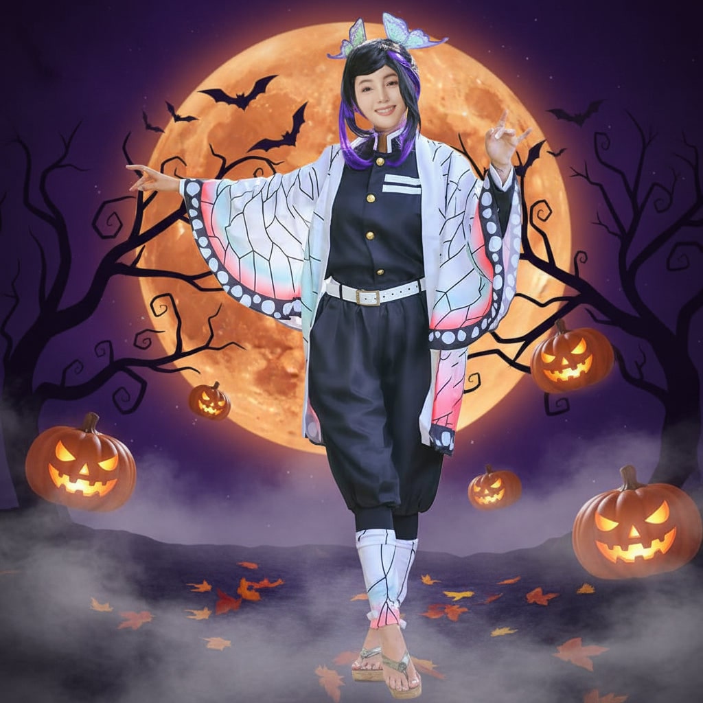 Halloween Anime Cosplay Costume and Outfits for Character Dress Up with Haori Jacket and Leg Wraps
