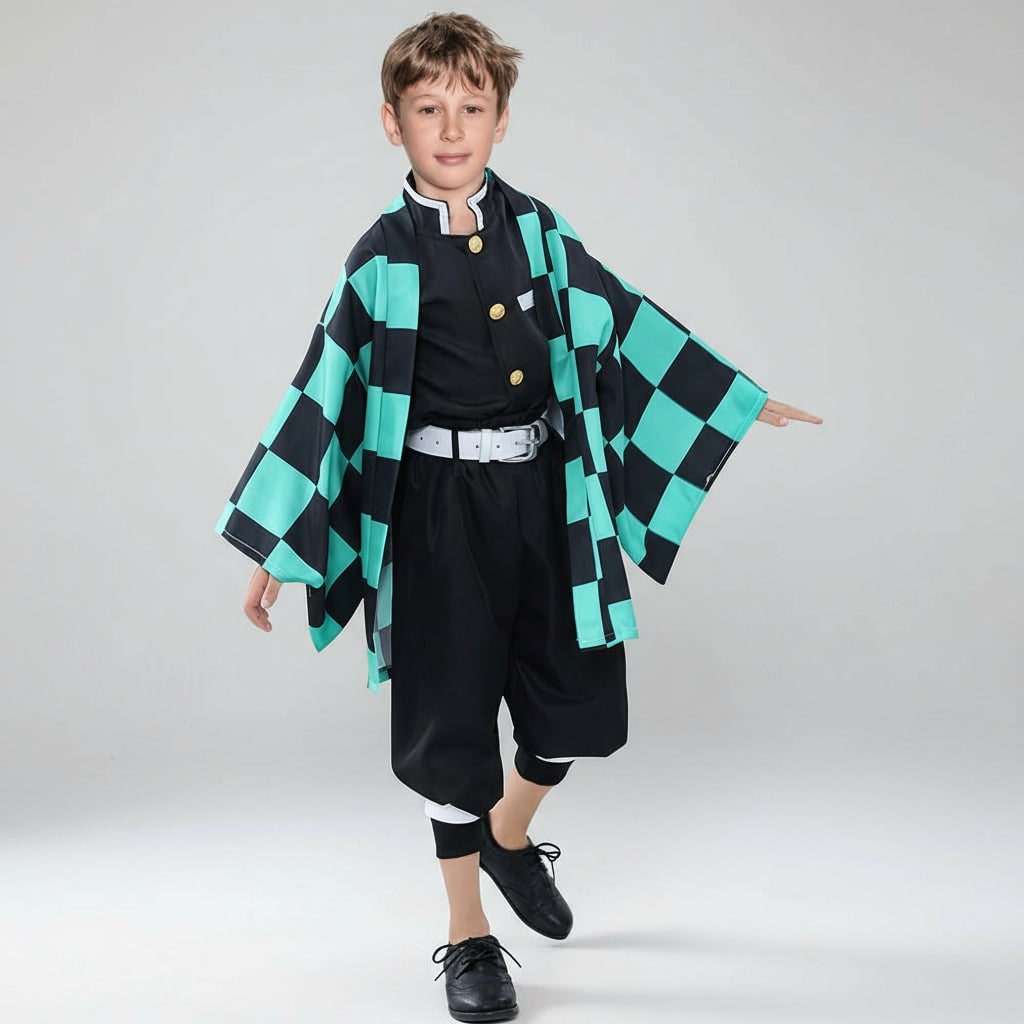 Halloween Anime Cosplay Costume and Outfits with Haori Jacket Checkered Pattern