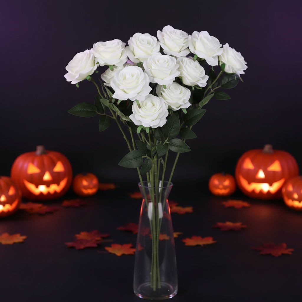 Halloween Artificial Roses Bulk Big Bouquet with Realistic Petals for Seasonal Decoration