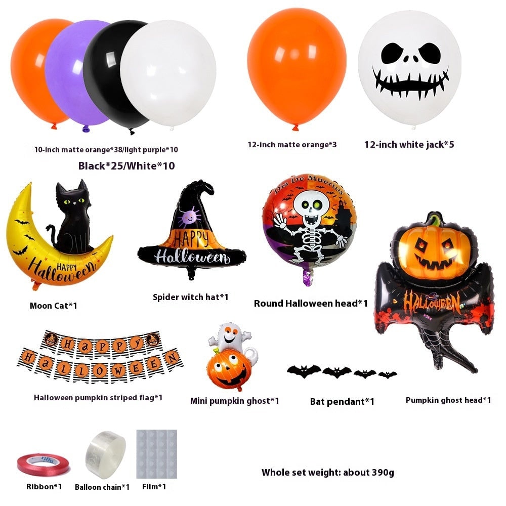 Halloween Balloon Arch Kit with Foil Banner and Tape Decoration for Party Reusable