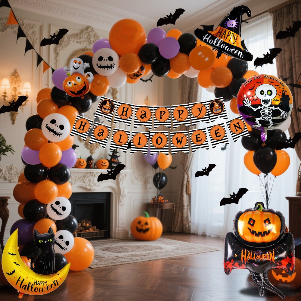 Halloween Balloon Arch Kit with Foil Banner and Tape Decoration for Party Reusable