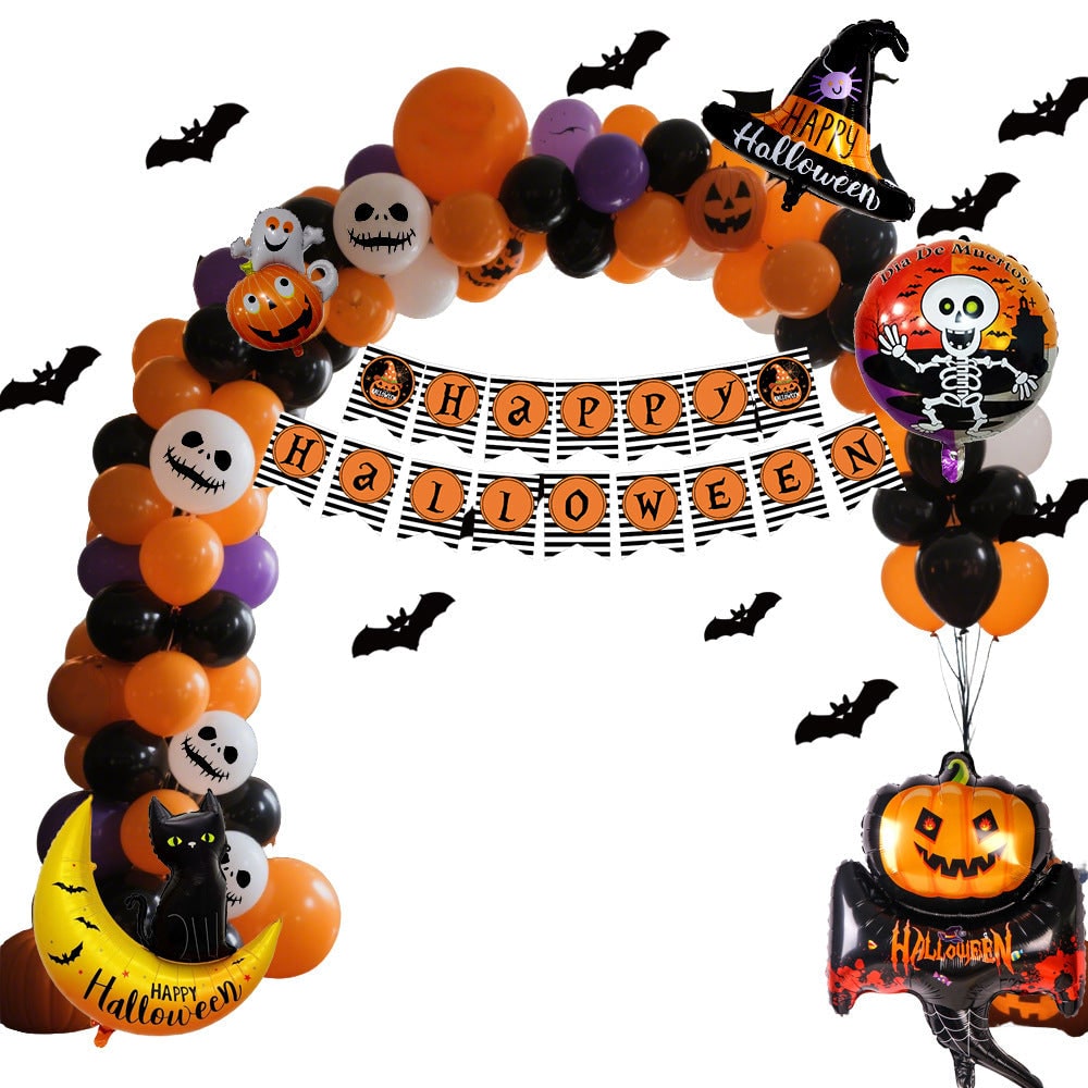 Halloween Balloon Arch Kit with Foil Banner and Tape Decoration for Party Reusable