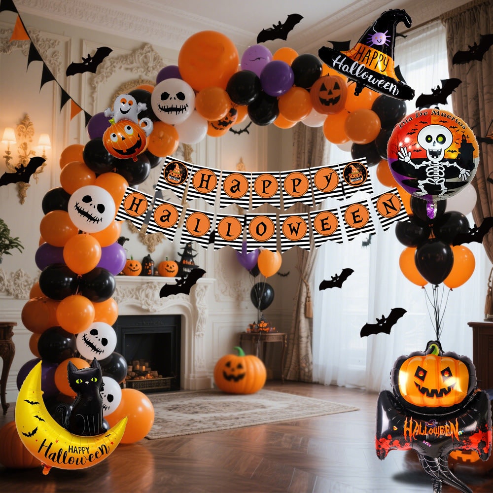 Halloween Balloon Arch Kit with Foil Banner and Tape Decoration for Party Reusable