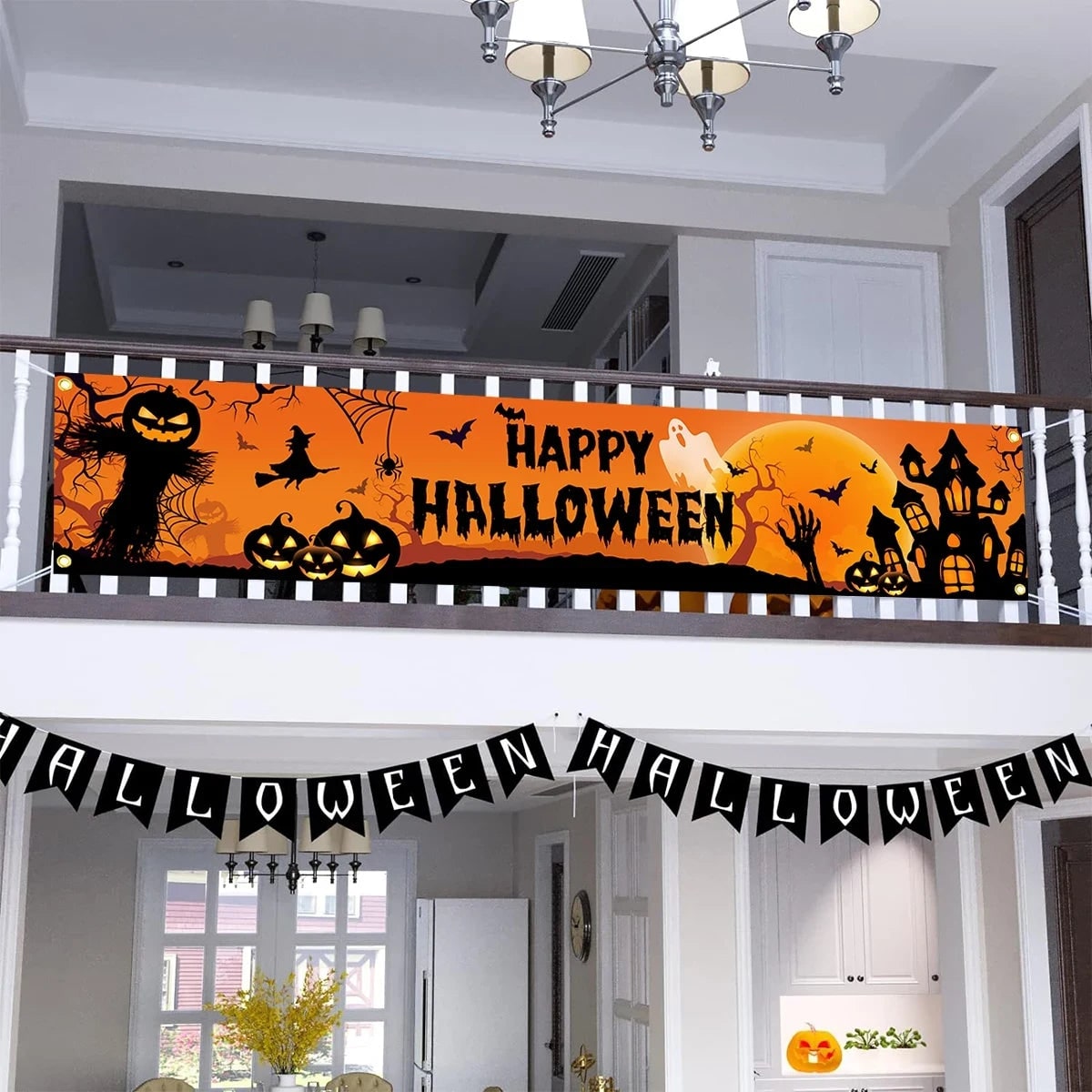 Halloween Banner with Jack O Lantern Pumpkin Witch Scarecrow Outdoor Yard Decoration