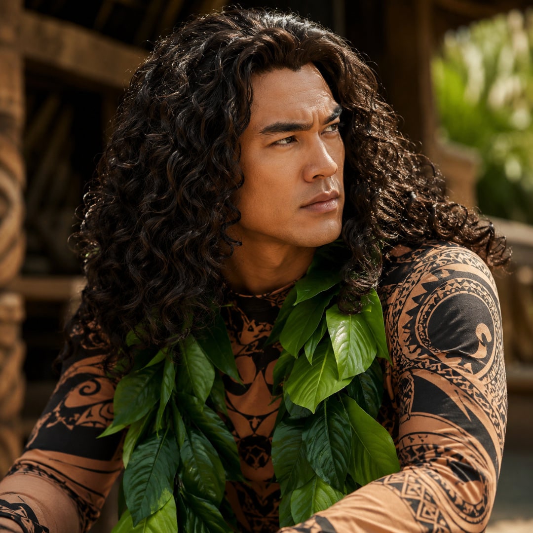 Halloween Bodysuit Costume with Tattoo Print and Faux Leaf Skirt Maui