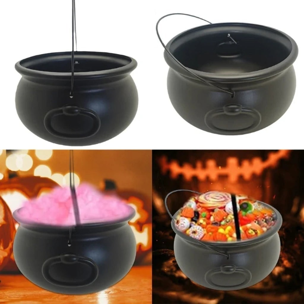 Halloween Cauldron Decoration with Wire Handle for Trick or Treat Party Display