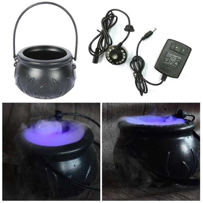 Halloween Cauldron Fog Machine with Color-Changing LED Maker and Mist for Party Table Decoration