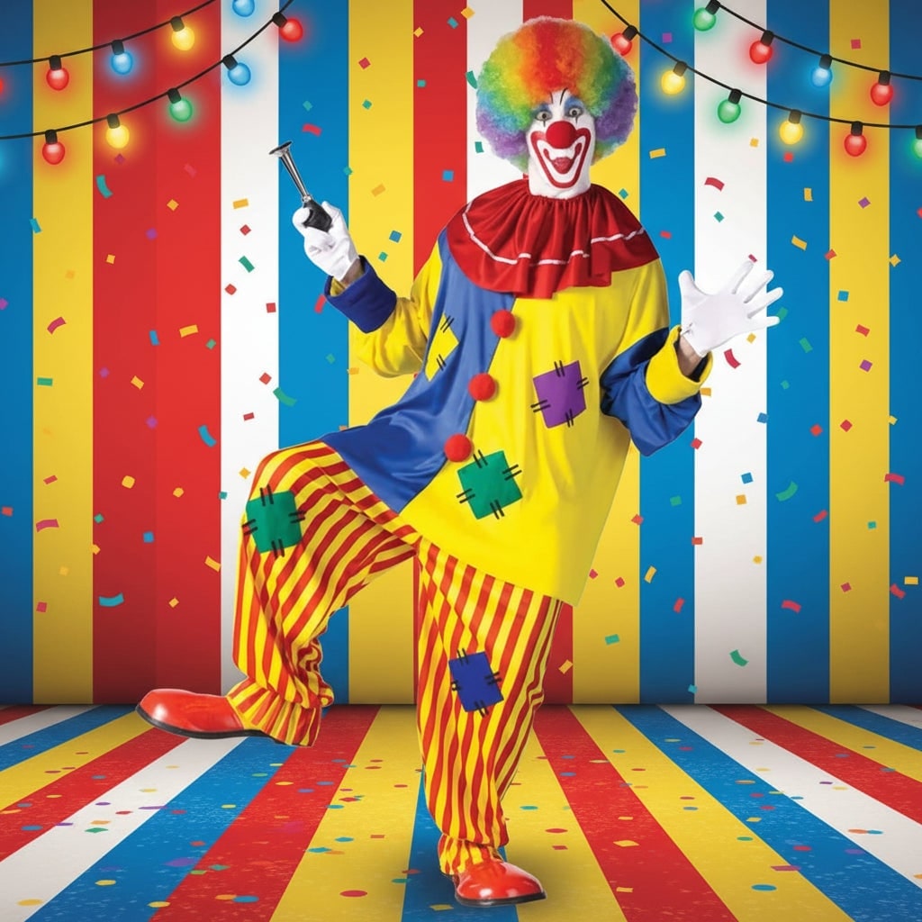 Halloween Circus Clown Costume for Colorful Tunic and Striped Pants Creepy