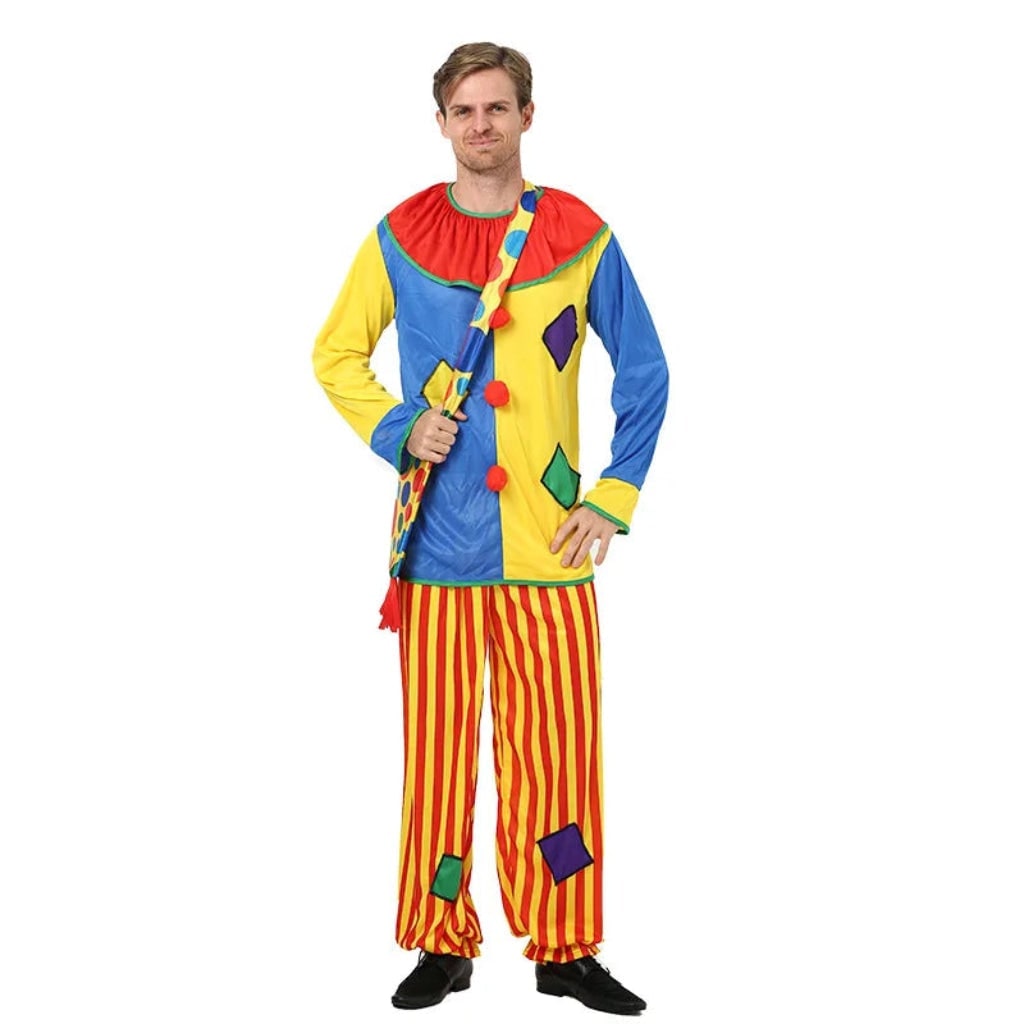 Halloween Circus Clown Costume for Colorful Tunic and Striped Pants Creepy