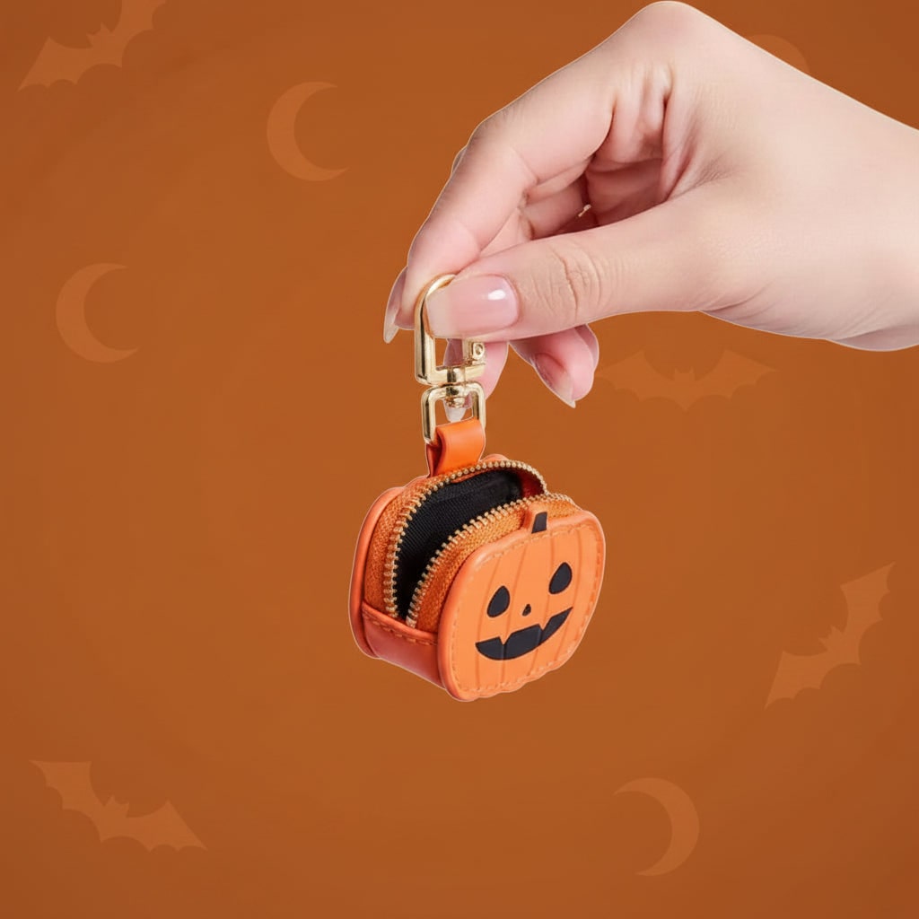 Halloween Coin Purse Keychain with Key Holder and Zippered Faux Leather Pouch