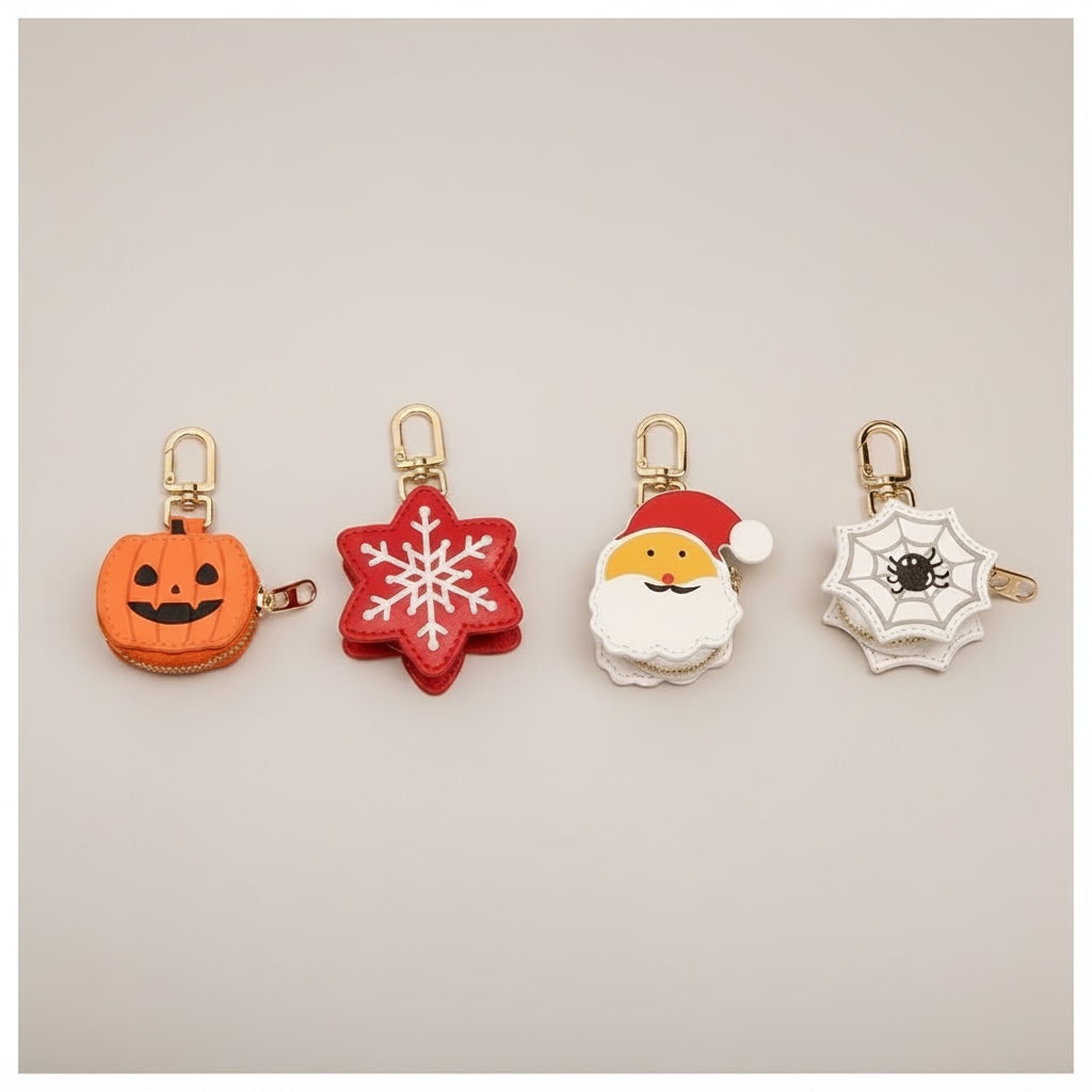 Halloween Coin Purse Keychain with Key Holder and Zippered Faux Leather Pouch