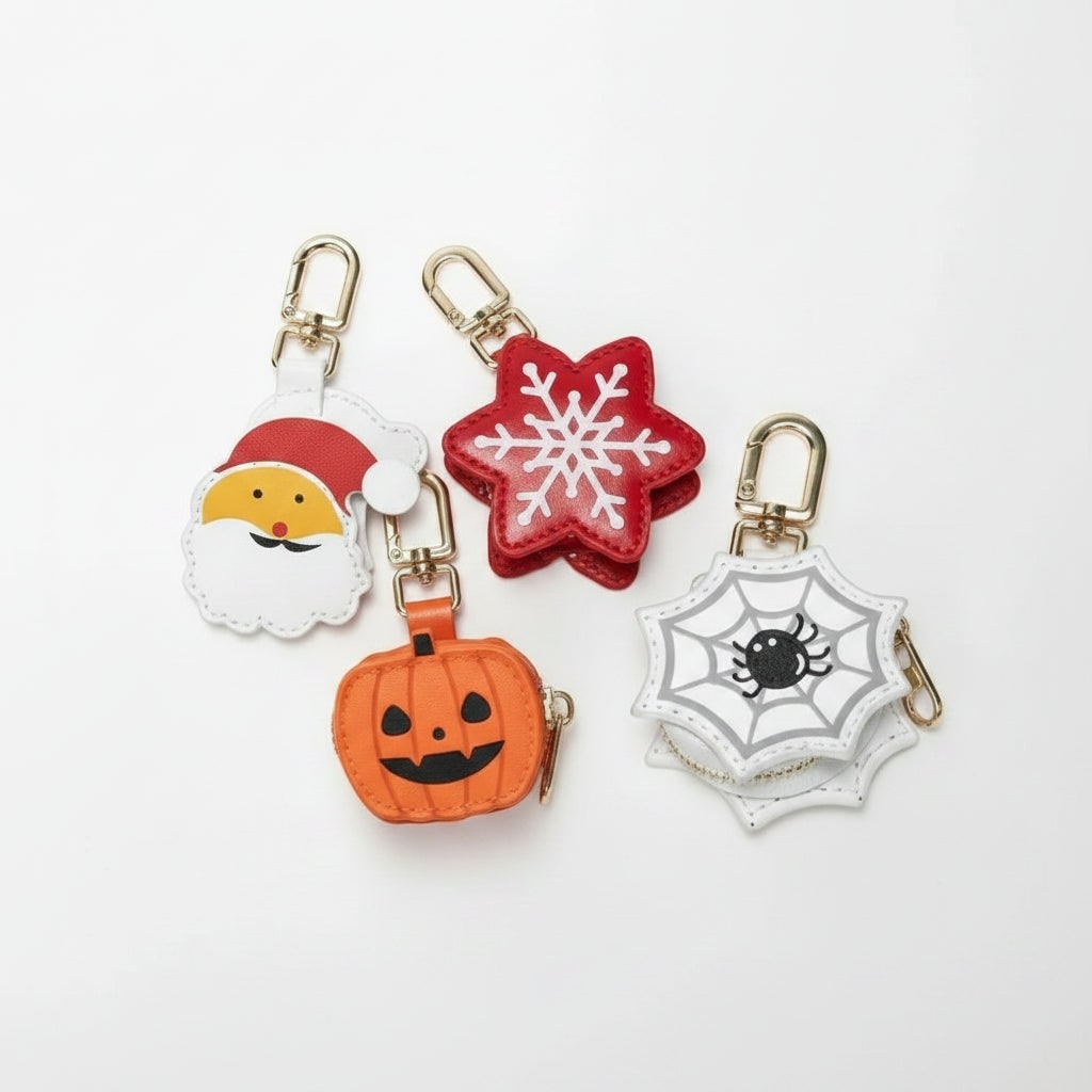 Halloween Coin Purse Keychain with Key Holder and Zippered Faux Leather Pouch