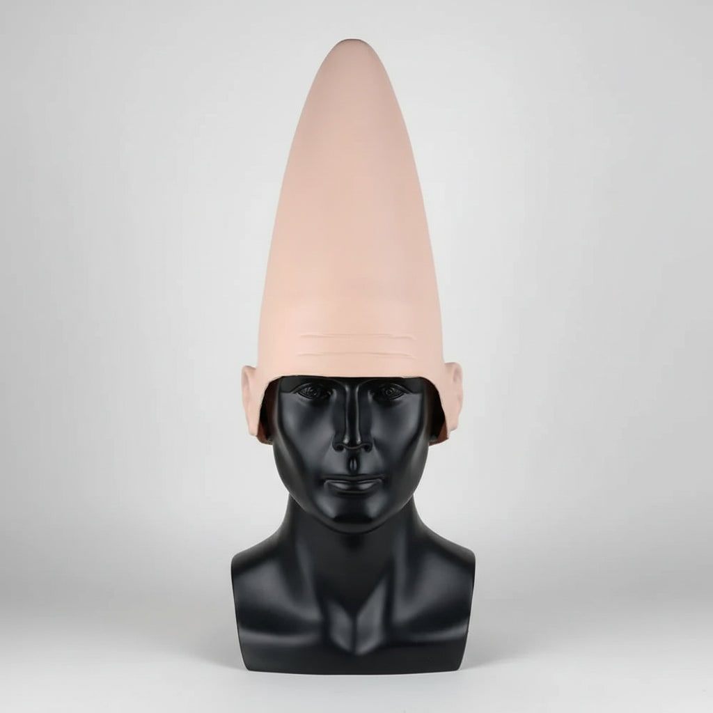 Halloween Conehead Costume Mask with Creepy Molded Ears and Forehead Wrinkles Latex Headpiece