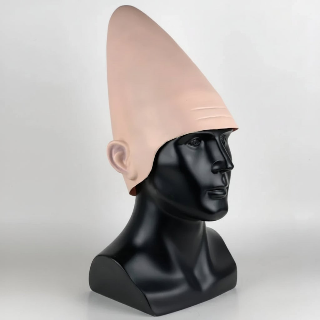 Halloween Conehead Costume Mask with Creepy Molded Ears and Forehead Wrinkles Latex Headpiece