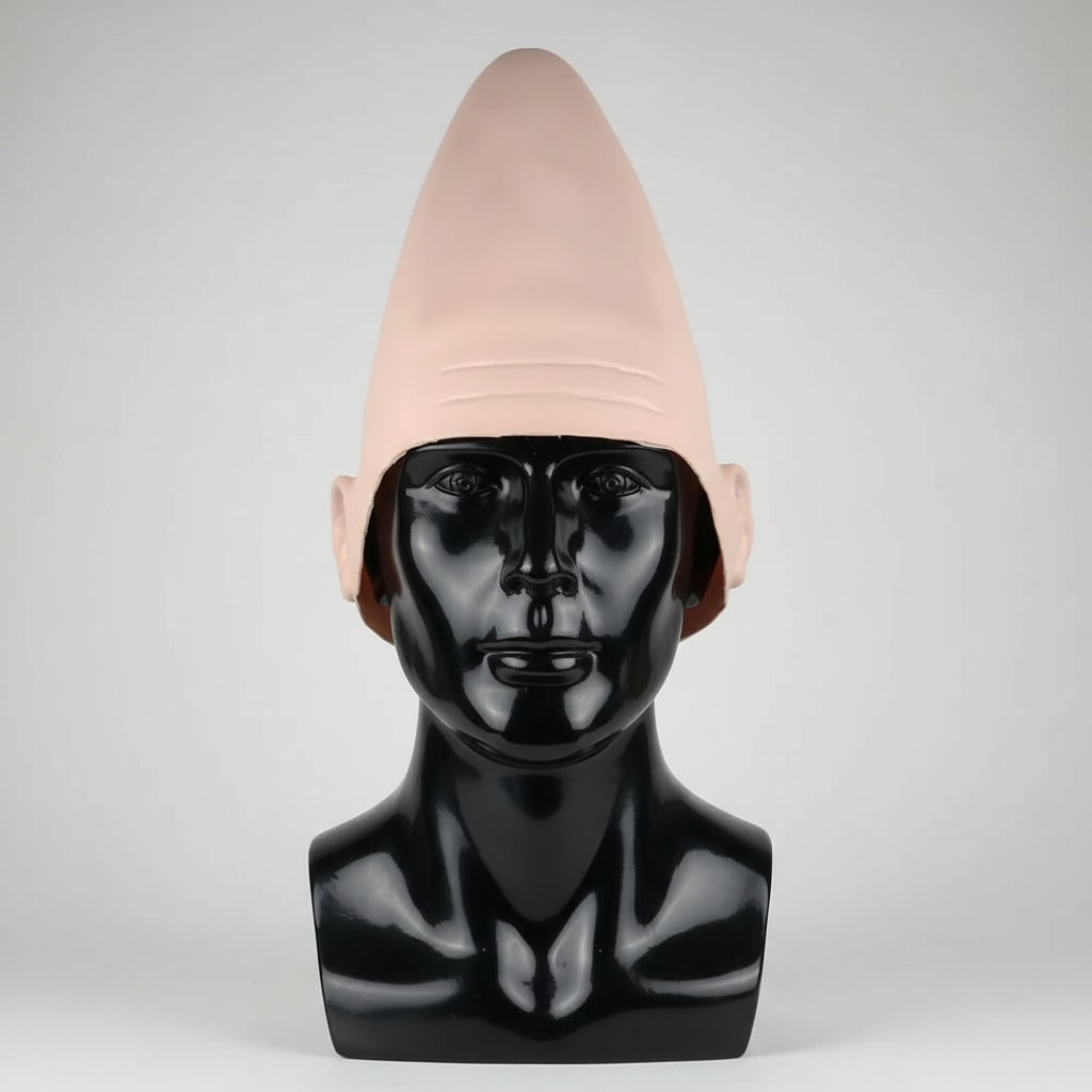 Halloween Conehead Costume Mask with Creepy Molded Ears and Forehead Wrinkles Latex Headpiece