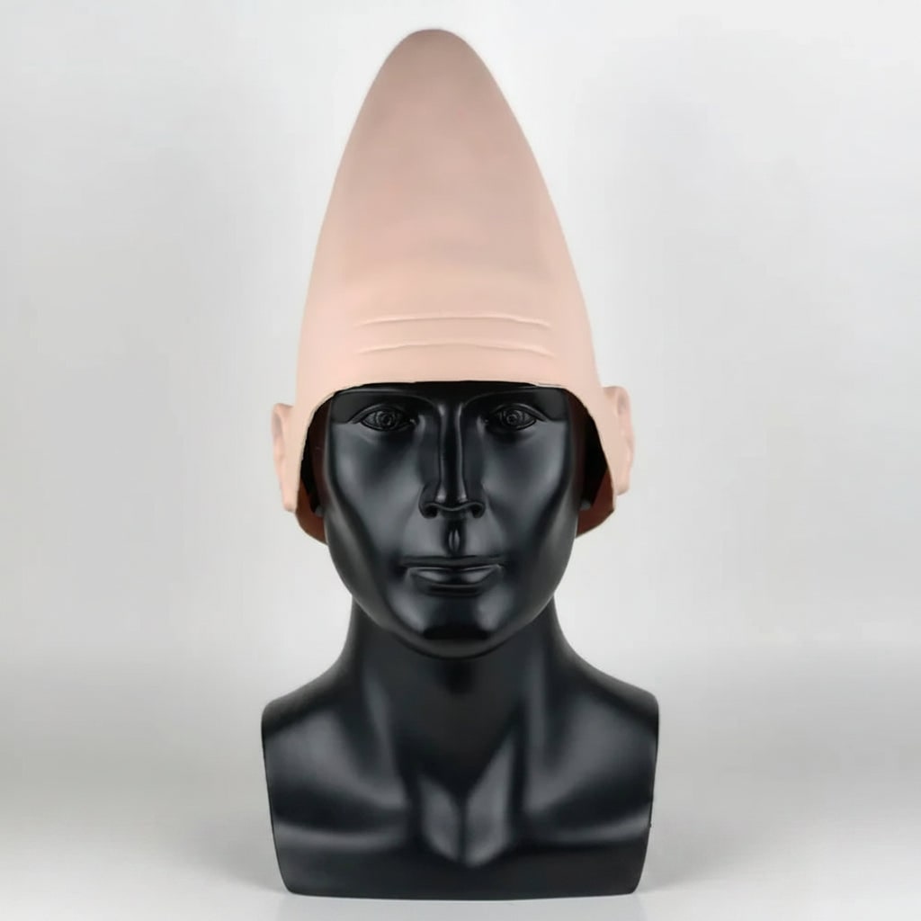 Halloween Conehead Costume Mask with Creepy Molded Ears and Forehead Wrinkles Latex Headpiece