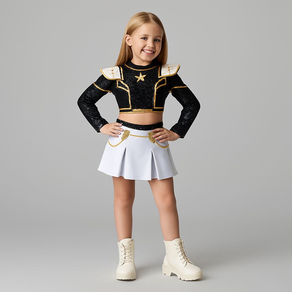 Halloween Cosplay Cheerleader Costume and Outfit Two Piece Set with Cropped Top Pleated Skirt