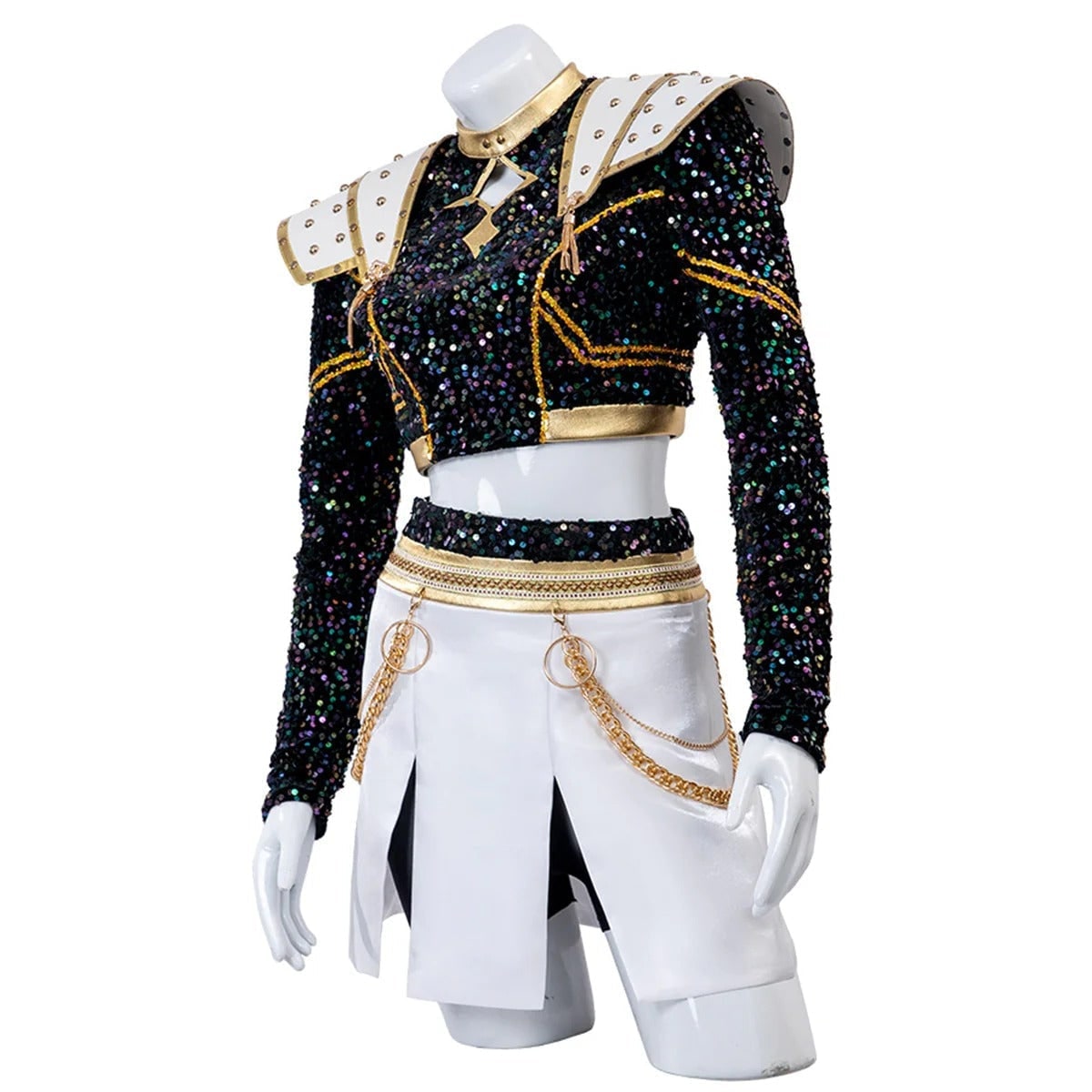 Halloween Cosplay Cheerleader Costume and Outfit Two Piece Set with Cropped Top Pleated Skirt