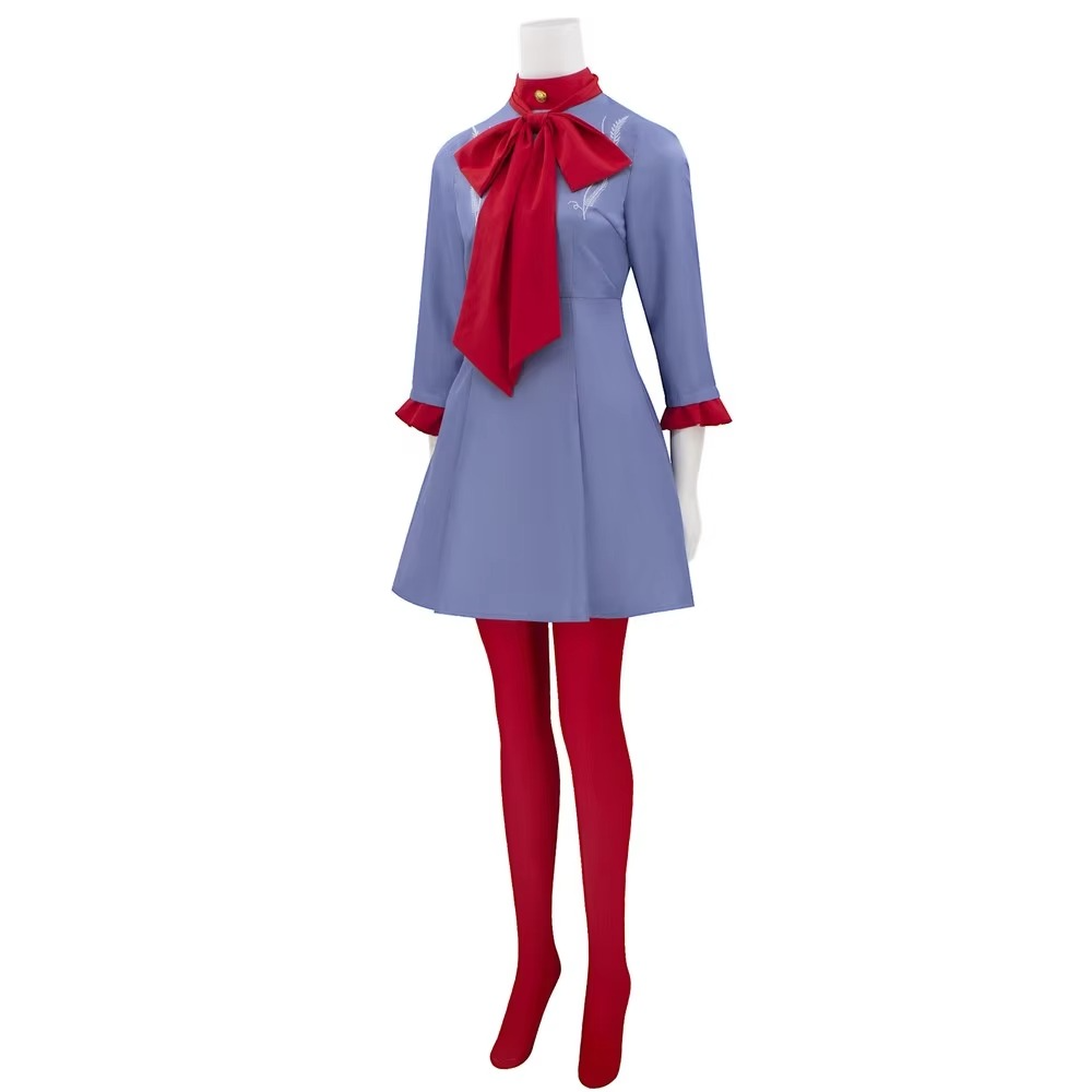Halloween Cosplay Costume Outfit Anime Dress with Red Bow and Tights for Party Events