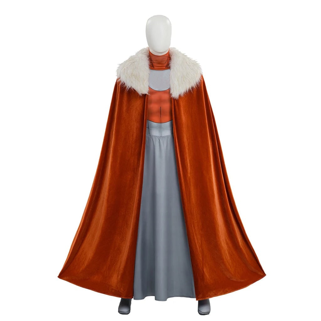 Halloween Cosplay Costume Set with Sci-Fi Armor Print Skirt and Cape