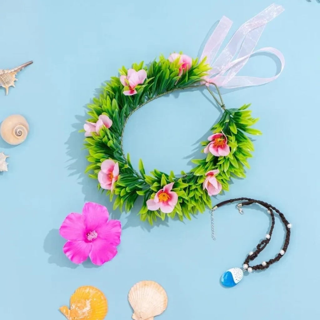 Halloween Costume Accessories Flower Crown and Necklace Set with Tropical and Beads